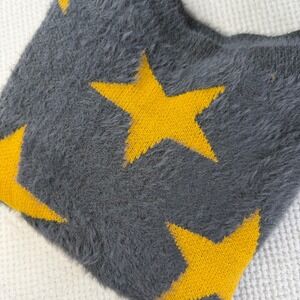 &merci Womens Grey Yellow Star Fuzzy Knit Pullover Sweater MSW7882 Size Medium